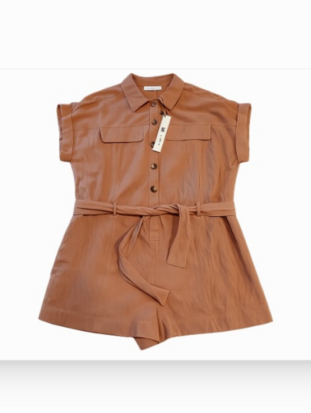 Anthropologie Mustard Seed Women's S Romper Shorts Tan Brown Button Up NWT